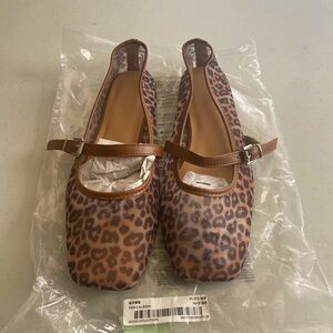 Leopard Print Mesh Mary Jane Flats